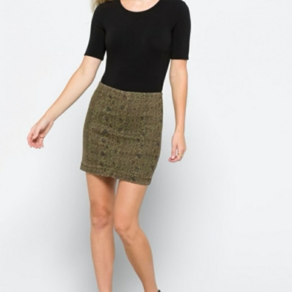 NWT Free People Modern Femme Denim Mini Skirt In Dusty Army Combo Size 6